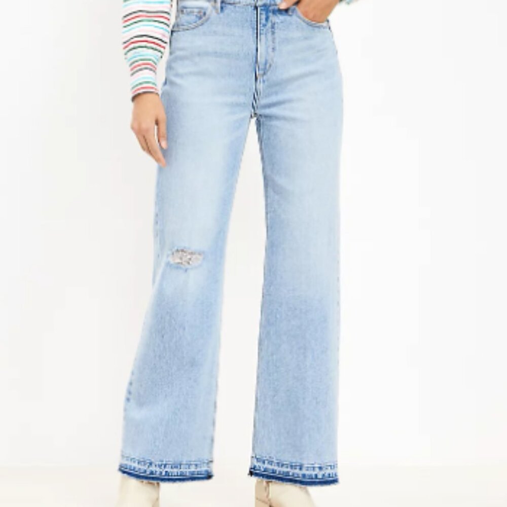 NWT Loft Unpicked Hem High Rise Wide Leg Jean